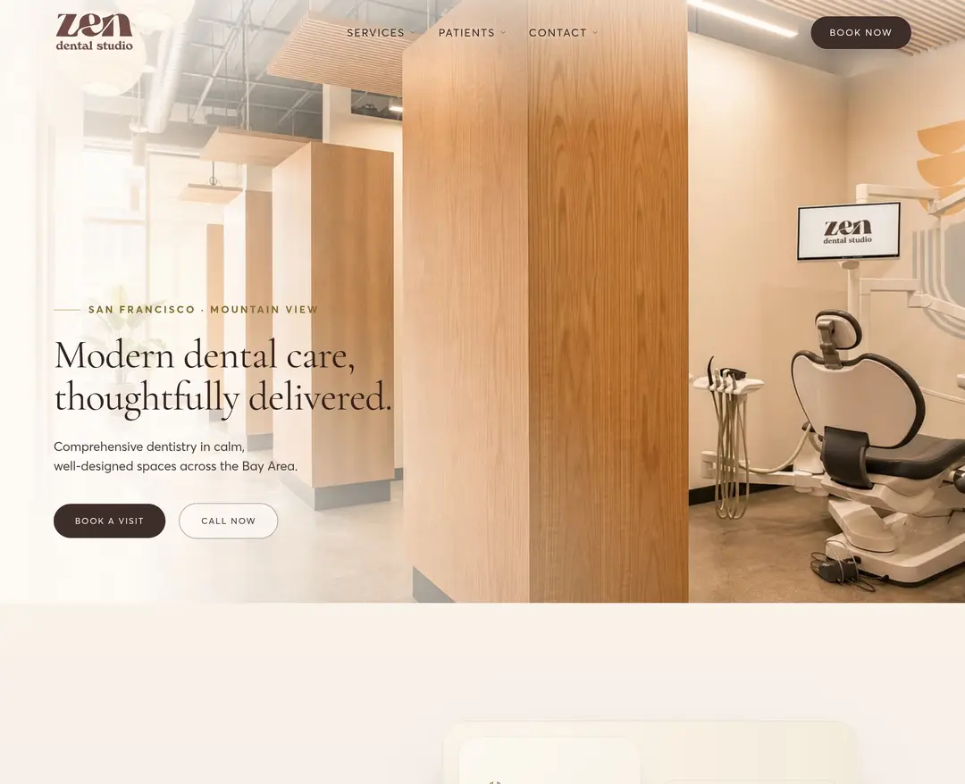 Zen Dental Studio — 병원/의료 소개 웹사이트 디자인 레퍼런스
