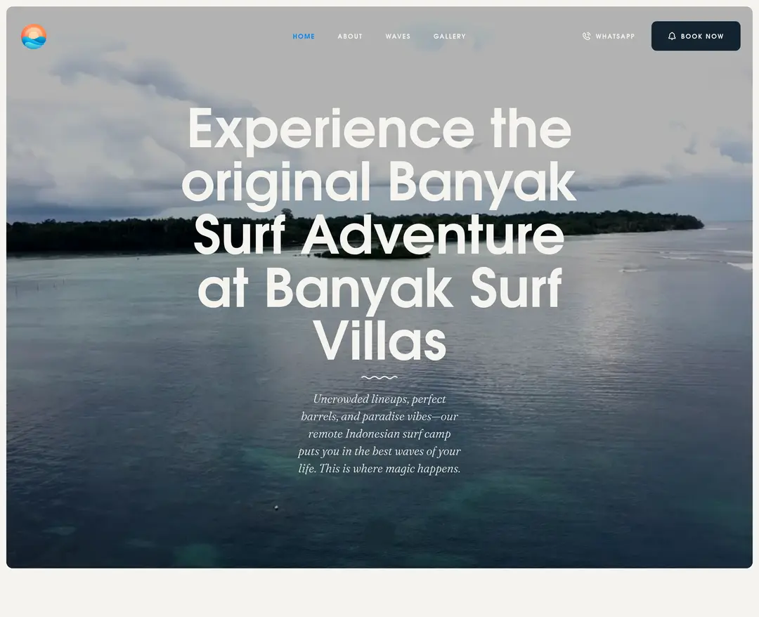 Banyak Surf Adventure — 여행/호텔 소개 웹사이트 디자인 레퍼런스