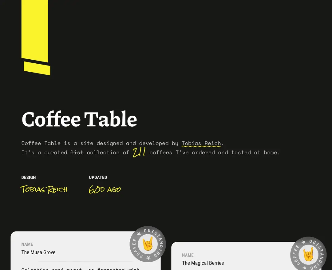 Coffee Table — 카페/음식 포트폴리오 웹사이트 디자인 레퍼런스