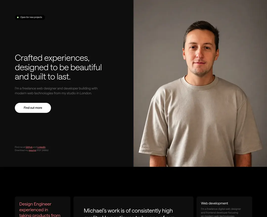 Michael Pumo — 기타 포트폴리오 웹사이트 디자인 레퍼런스
