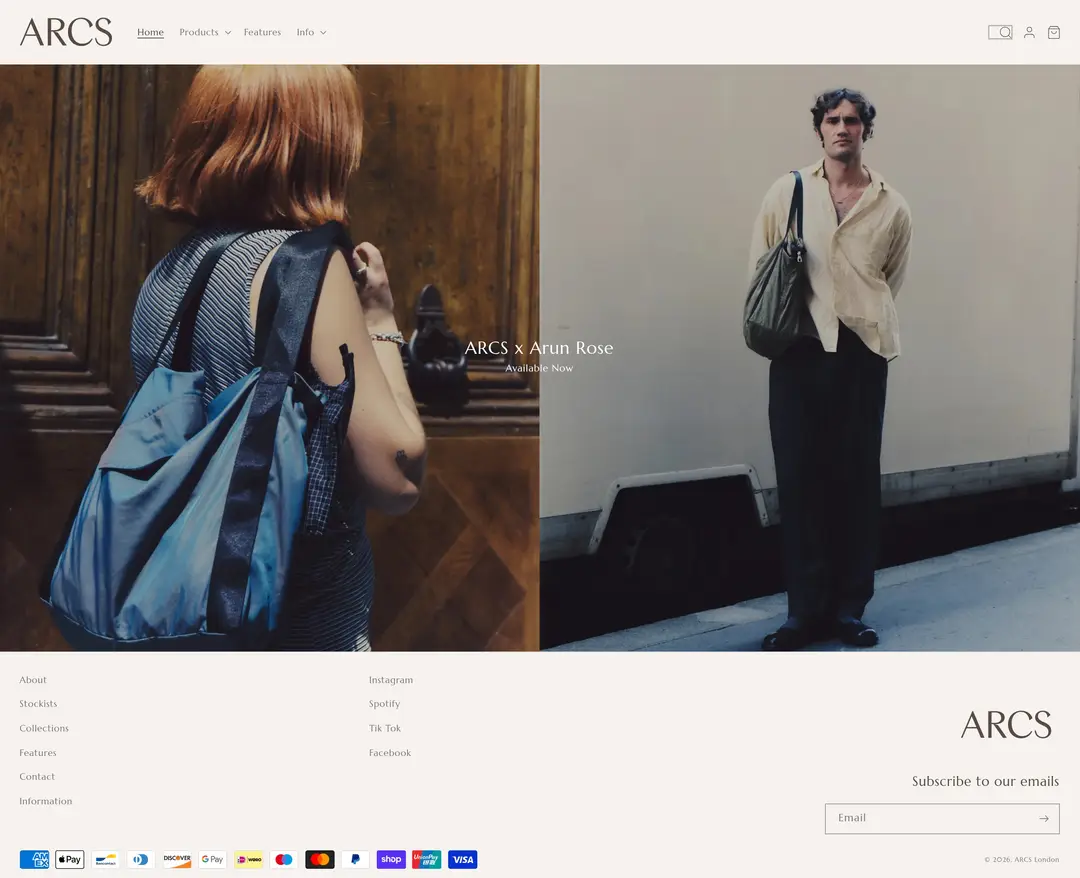 ARCS London — 패션 쇼핑몰 웹사이트 디자인 레퍼런스