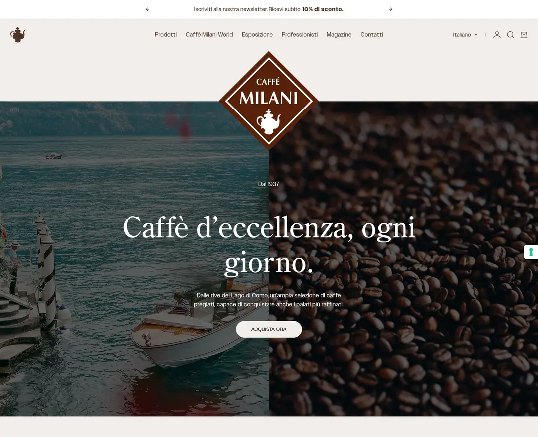Caffé Milani — 카페/음식 쇼핑몰 웹사이트 디자인 레퍼런스