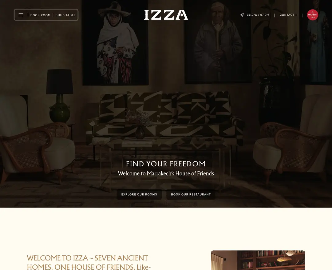 IZZA Marrakech — 여행/호텔 랜딩페이지 웹사이트 디자인 레퍼런스