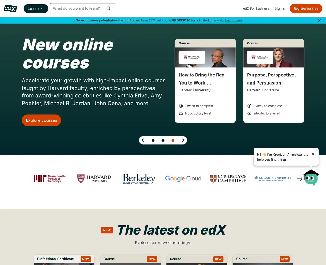 edX — 교육 소개 웹사이트 디자인 레퍼런스