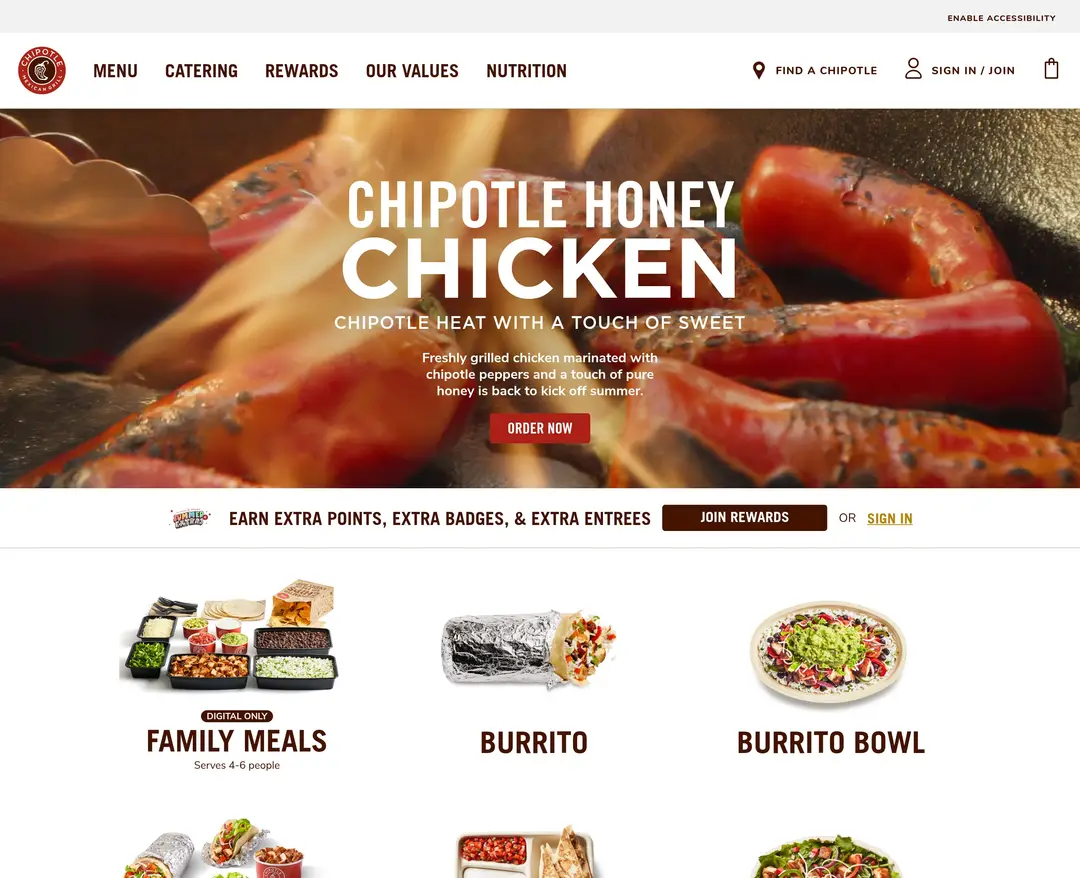 Chipotle — 카페/음식 쇼핑몰 웹사이트 디자인 레퍼런스