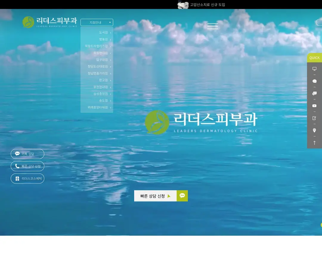 리더스피부과 — 병원/의료 소개 웹사이트 디자인 레퍼런스