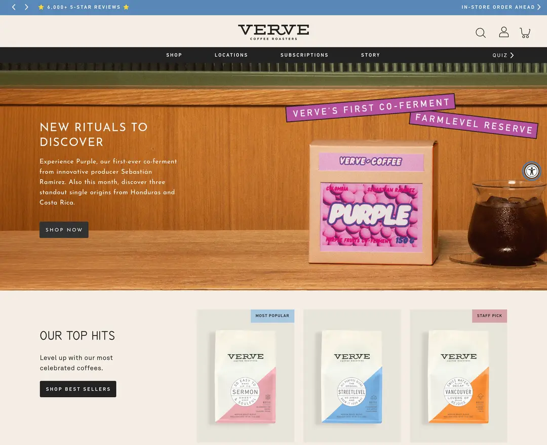 Verve Coffee Roasters — 카페/음식 쇼핑몰 웹사이트 디자인 레퍼런스